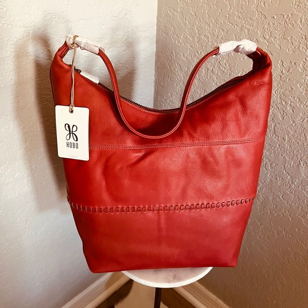 Hobo Entrine Whipstitch Leather Shoulder Tote Bag, Leather, Orange (Ginger) NWT - Picture 6 of 16